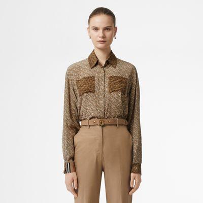 Camisa Extragrande En Seda Con Motivos De Monogramas En Dos Tonos (cámel Claro) - Mujer | Burberry