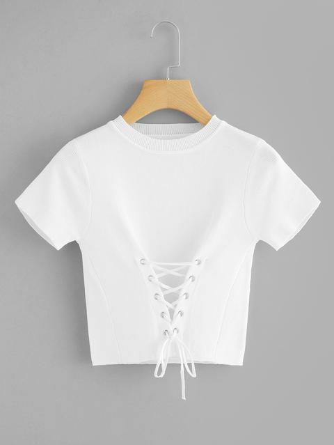 T-shirt Con Lacci Lavorata A Maglia