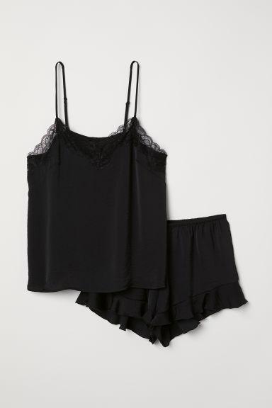 H & M - Pijama Corto De Dos Piezas - Negro