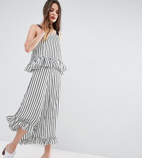 Vestido Largo A Rayas Monocromáticas Con Detalle De Volante Y Tirantes De Grosgrain De Asos Tall