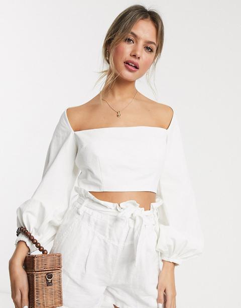 Skylar Rose Crop Blouse With Square Neck-white