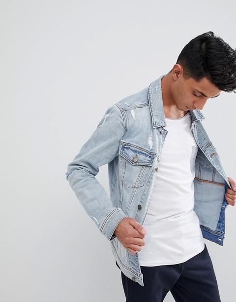 Chaqueta Estilo Camionero En Denim Desgastado Con Lavado Claro De Hollister