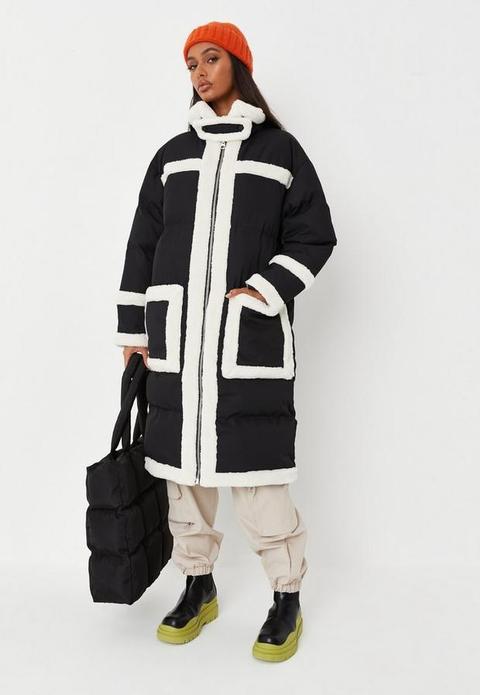 Black Borg Seam Maxi Puffer Coat, Black