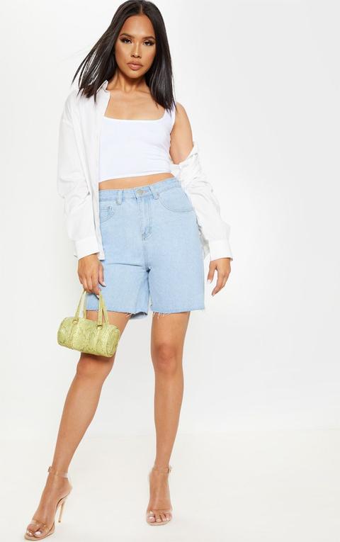 Light Wash Raw Hem Mom Shorts