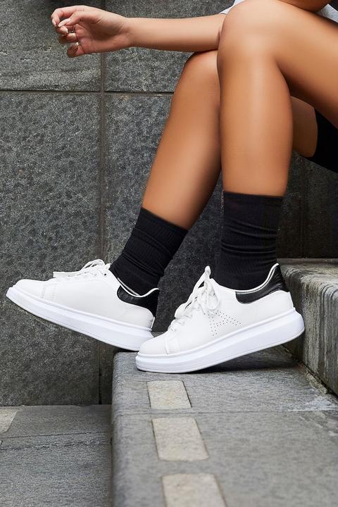 Kay White & Black Chunky Sole Trainers