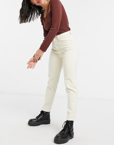 Stradivarius Slim Mom With Stretch In Ecru-white