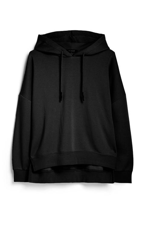 Sudadera Negra Con Capucha Y Abertura Lateral