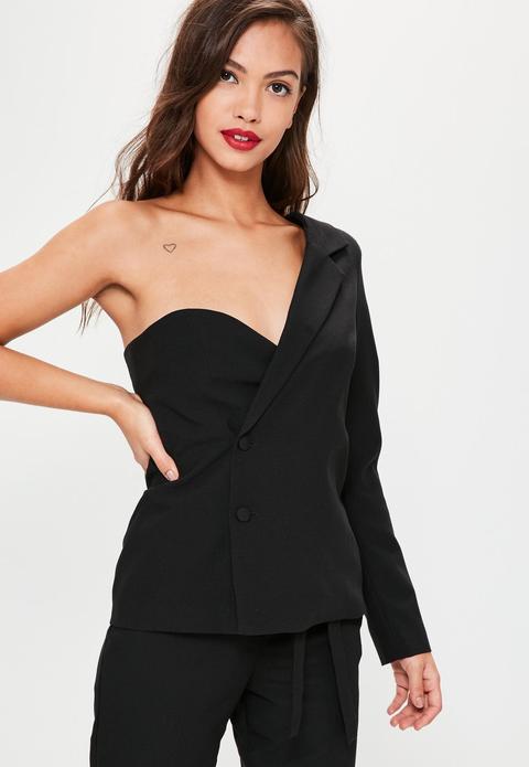 Black One Sleeve Crepe Blazer