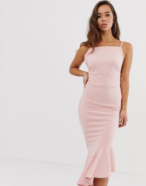 Missguided - Vestito Midi In Tessuto Scuba Con Fondo Asimmetrico - Rosa