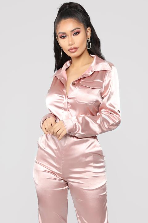 satin pink jumpsuit