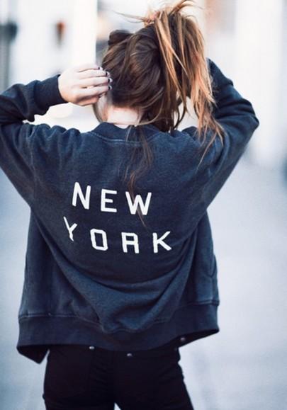 La Camiseta Nueva York Impresión Capas Básicas Cazadora Chaqueta De Béisbol De Moda Casuales Negro