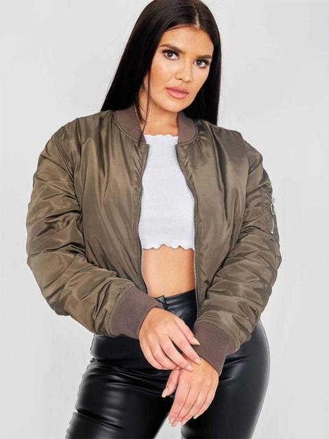 Meg Pull-ring Zip-up Bomber Jacket In Khaki