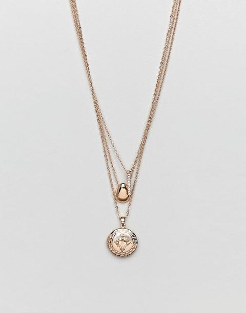 Designb London Locket & Delicate Pendant Mulltirow Layering Necklaces