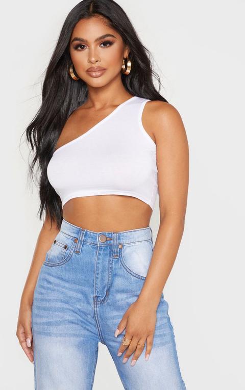 Petite White One Shoulder Crop Top