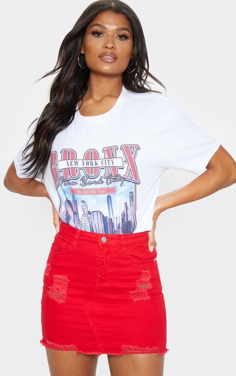 Jupe En Jean Stretch Rouge Déchiré, Rouge