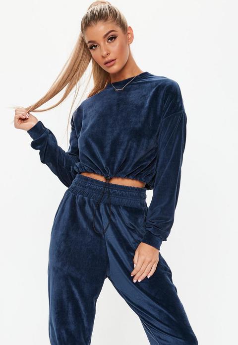 Navy Velour Co Ord Toggle Sweatshirt