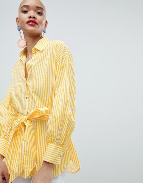 River Island - Camicia A Righe Allacciata Sul Davanti - Giallo