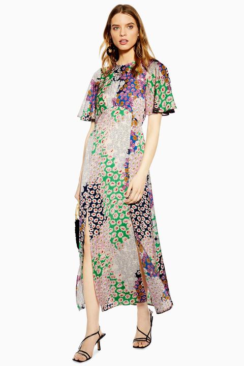 Womens Austin Floral Print Angel Sleeve Midi Dress - Blush, Blush