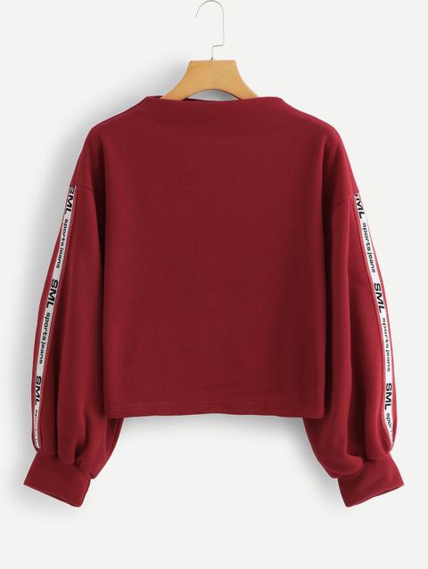 Slogan Print Tape Sleeve Sweatshirt