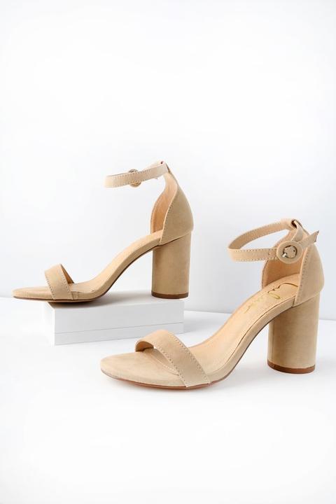 Audrina Nude Suede Ankle Strap Heels - Lulus