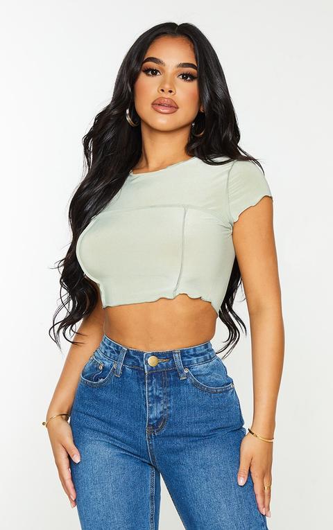 Petite Sage Green Seam Detail Croptop