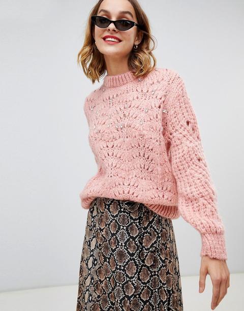 River Island - Pullover Mit Zierstichen In Rosa - Rosa