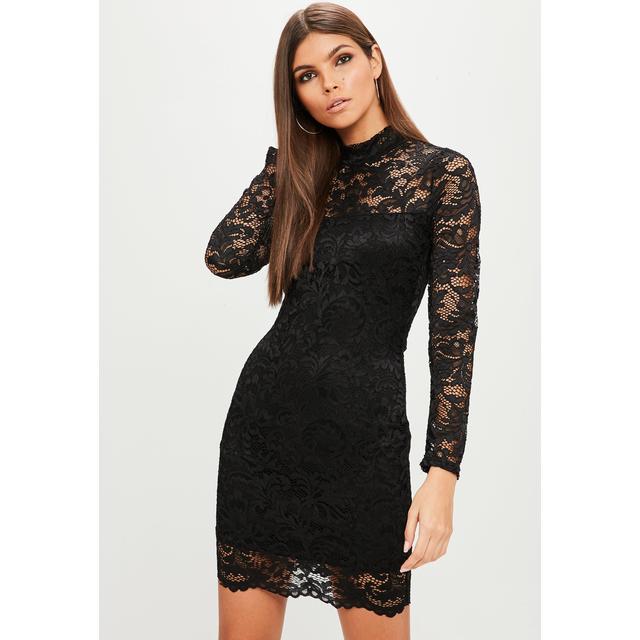 high neck lace mini dress