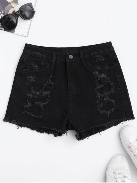 Cutoffs Ripped Denim Shorts Black