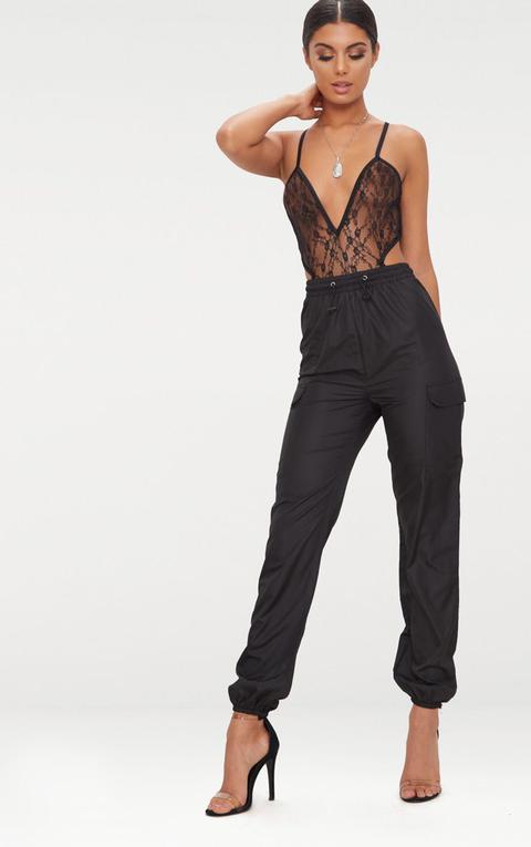 Black Toggle Waist Shell Suit Joggers