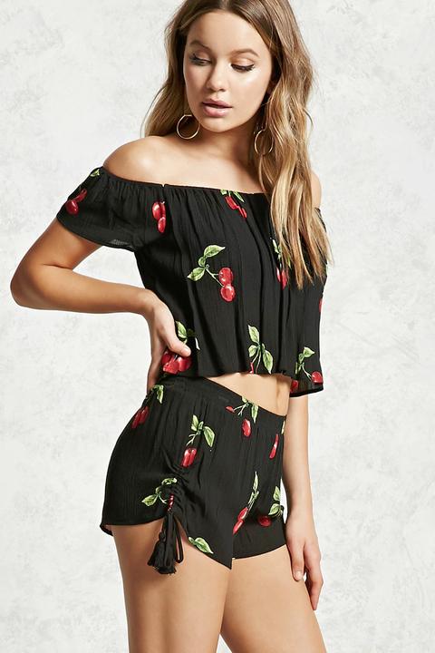 Cherry Print Flounce Top