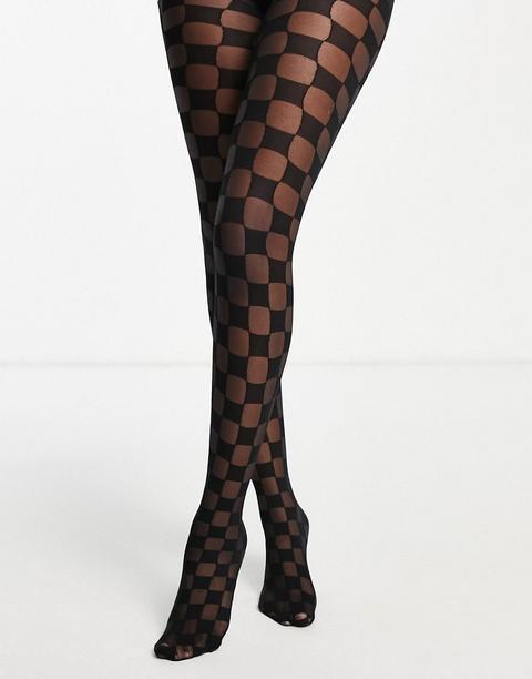 Asos Design Checkerboard Tights In Black