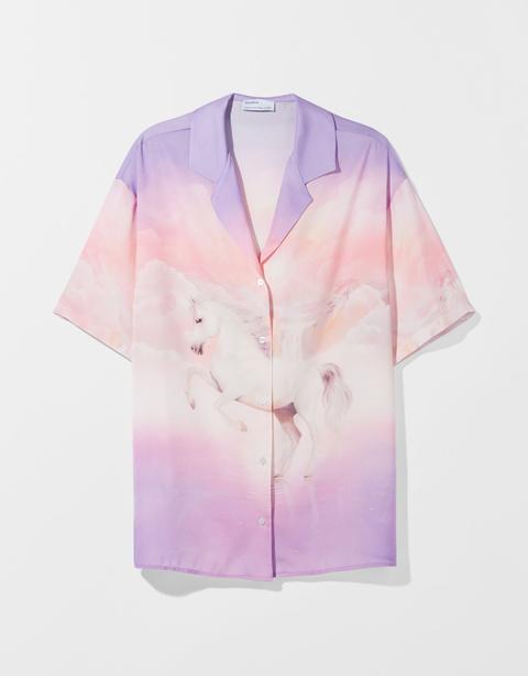 Camisa Oversize Satinada Unicornio