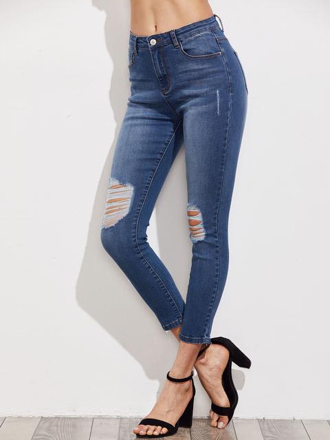 Pantaloni Di Jeans Skinny Strappati