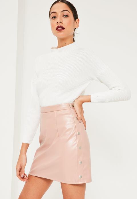 Pink Popper Side A Line Faux Leather Mini Skirt