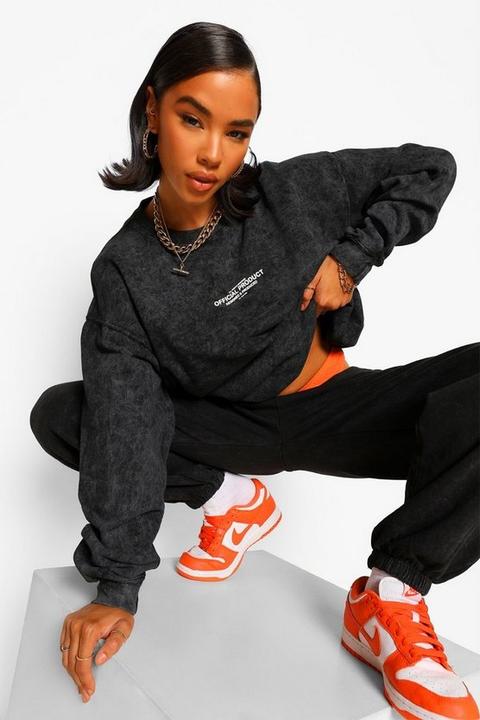 Womens Acid Wash Official Product Oversized Sweatshirt - Grey - S, Grey