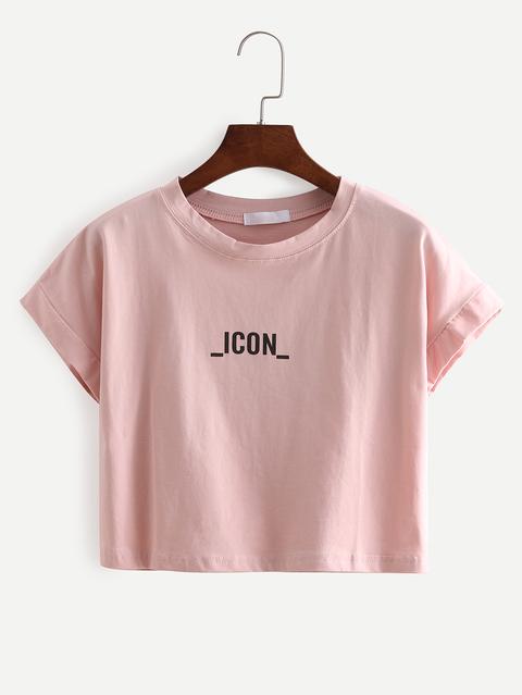 Pink Letters Print Crop T-shirt