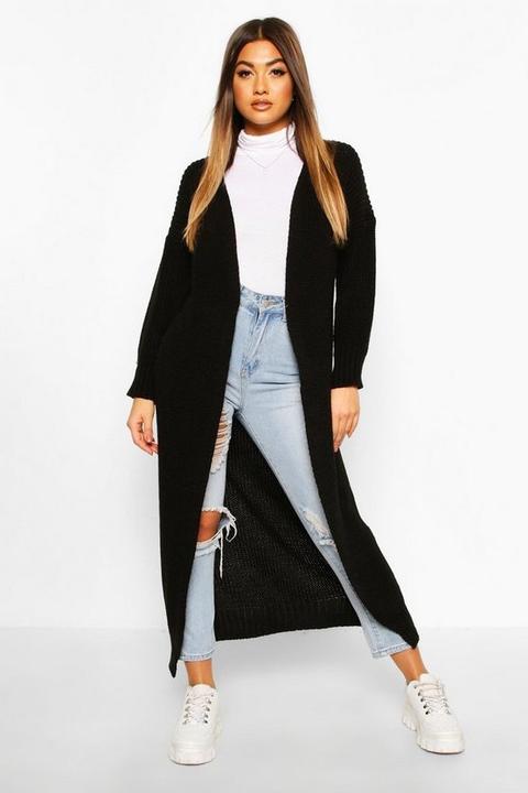 Knitted Maxi Cardigan - Black - L, Black