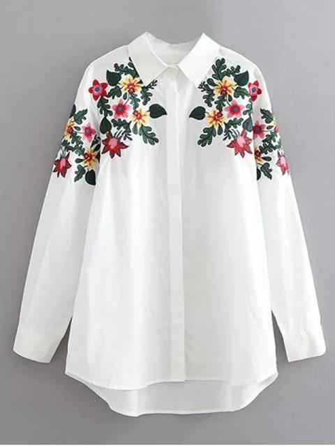 Floral De La Camisa De Algodón Bordado