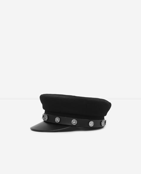 Casquette Noire Laine Cuir