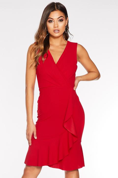 quiz red frill dress