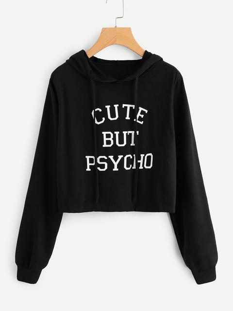 Slogan Print Crop Hoodie