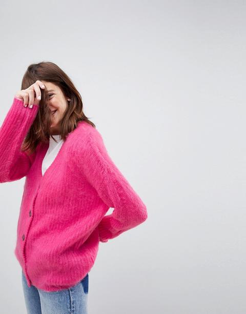 Asos - Cardigan Lavorato In Filato Spazzolato - Rosa