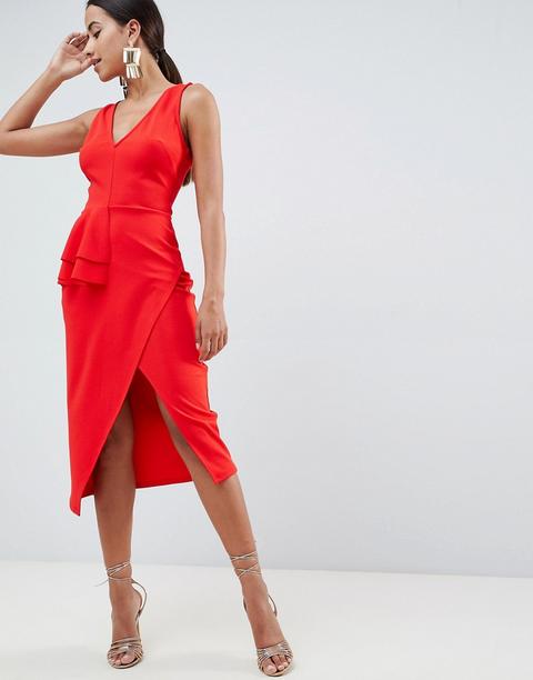 Vestido De Tubo Con Sobrefalda Y Tirantes En Contraste De Asos Design-rojo