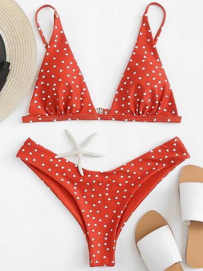 Set De Bikini Con Estampado De Corazón