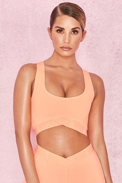 Pastel Neon Orange Cropped Top With Logo Band - Sale