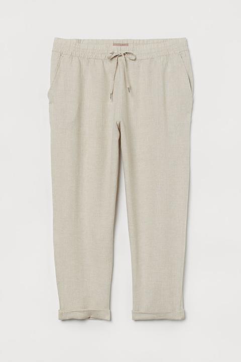 H & M+ Pull-on Linen Trousers - Beige