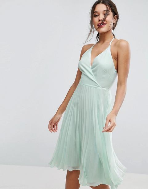 Asos Pleated Midi Dress With Halter Neck