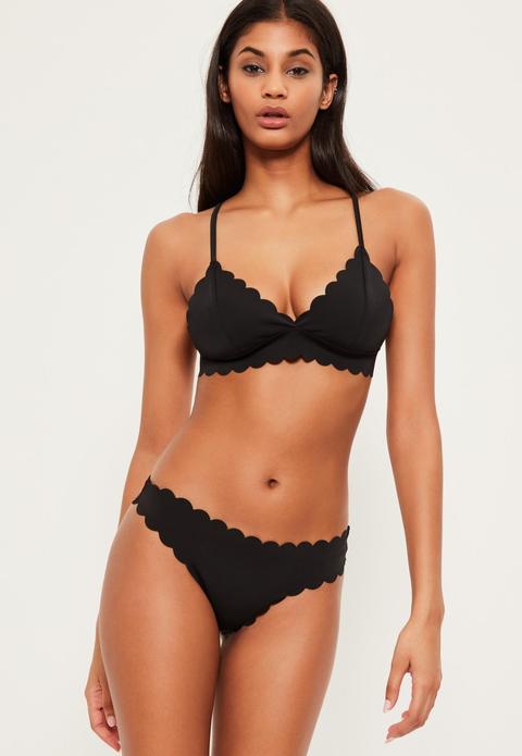 Black Scalloped Triangle Bikini Top 