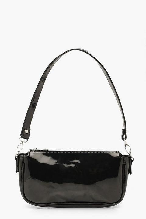 Womens Patent Shoulder Bag - Black - One Size, Black