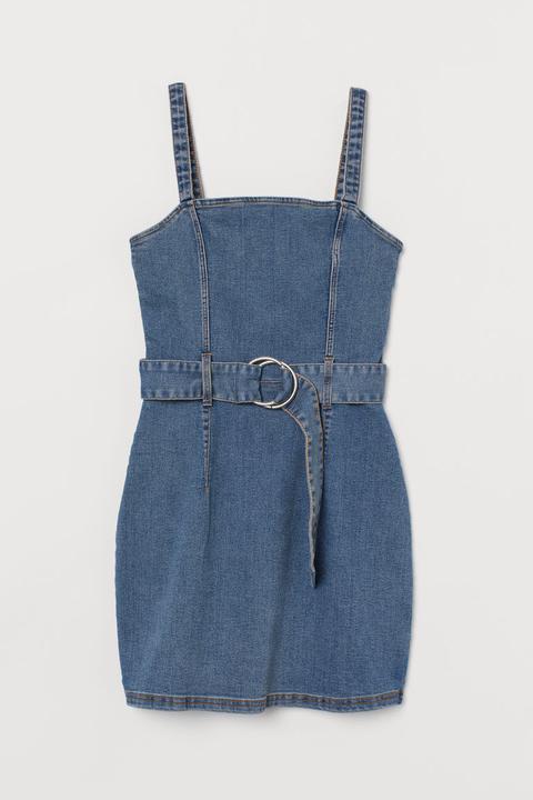 Robe En Jean Avec Ceinture - Bleu
